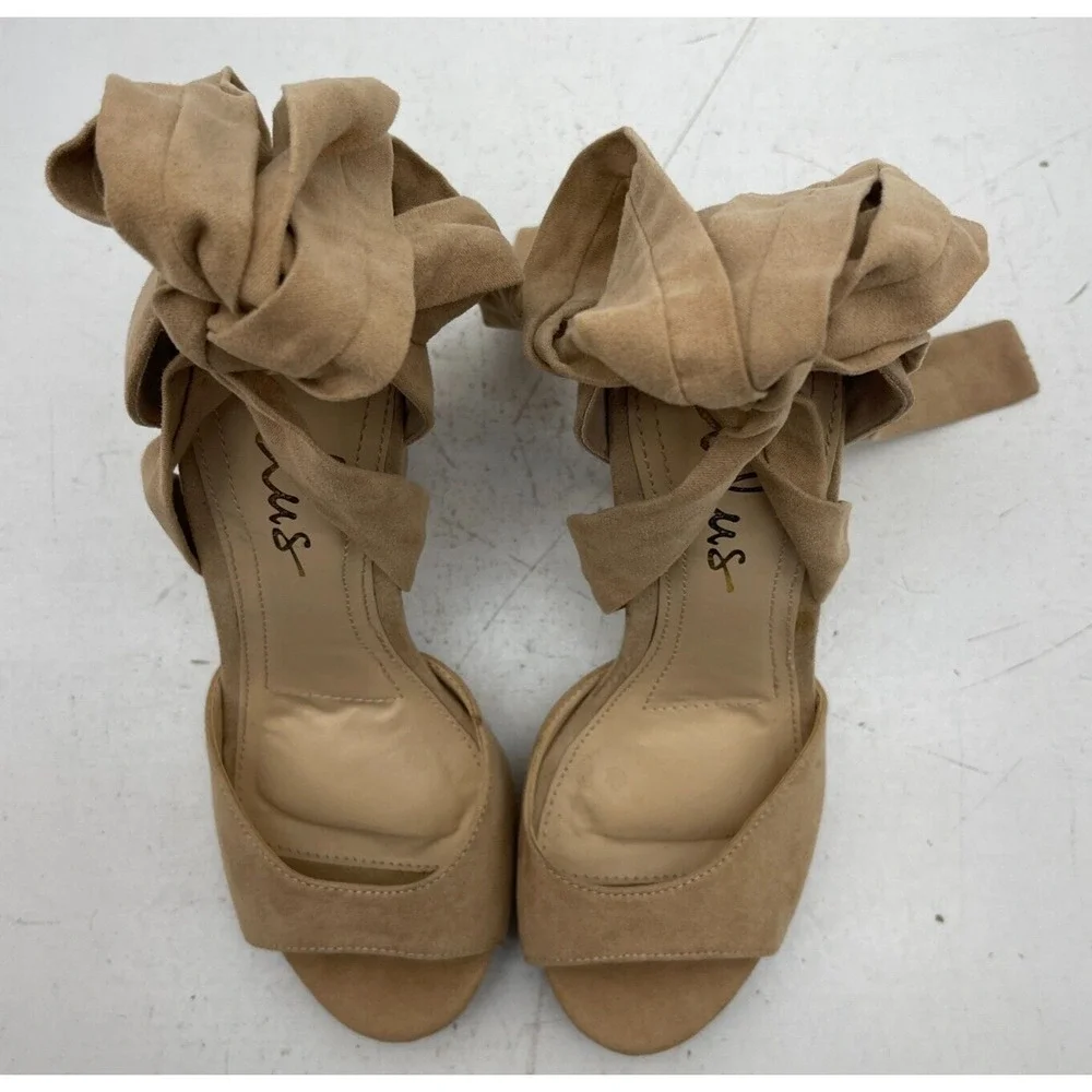 Lulu's Dorian Nude Open Toe Crisscross Ankle Strap Heel Woman's Size 5.5